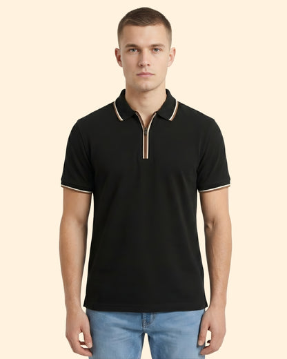 Zip Plain Polo T-Shirt